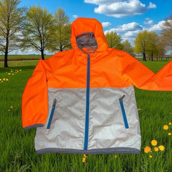 Killtec Boys Sz 8 Windbreaker Jacket Hooded Full Zip Pockets Orange Silver Coat - Picture 10 of 10